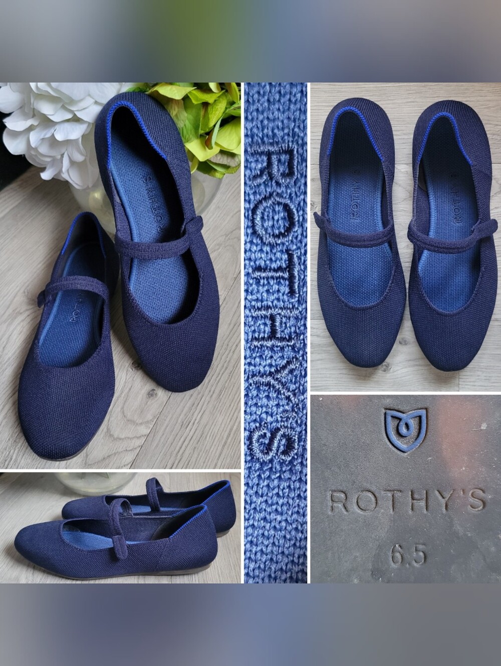 Rothy's The Square Mary Jane Deep Navy & Tortoise Sole, Women US 6.5 EU 36.5
